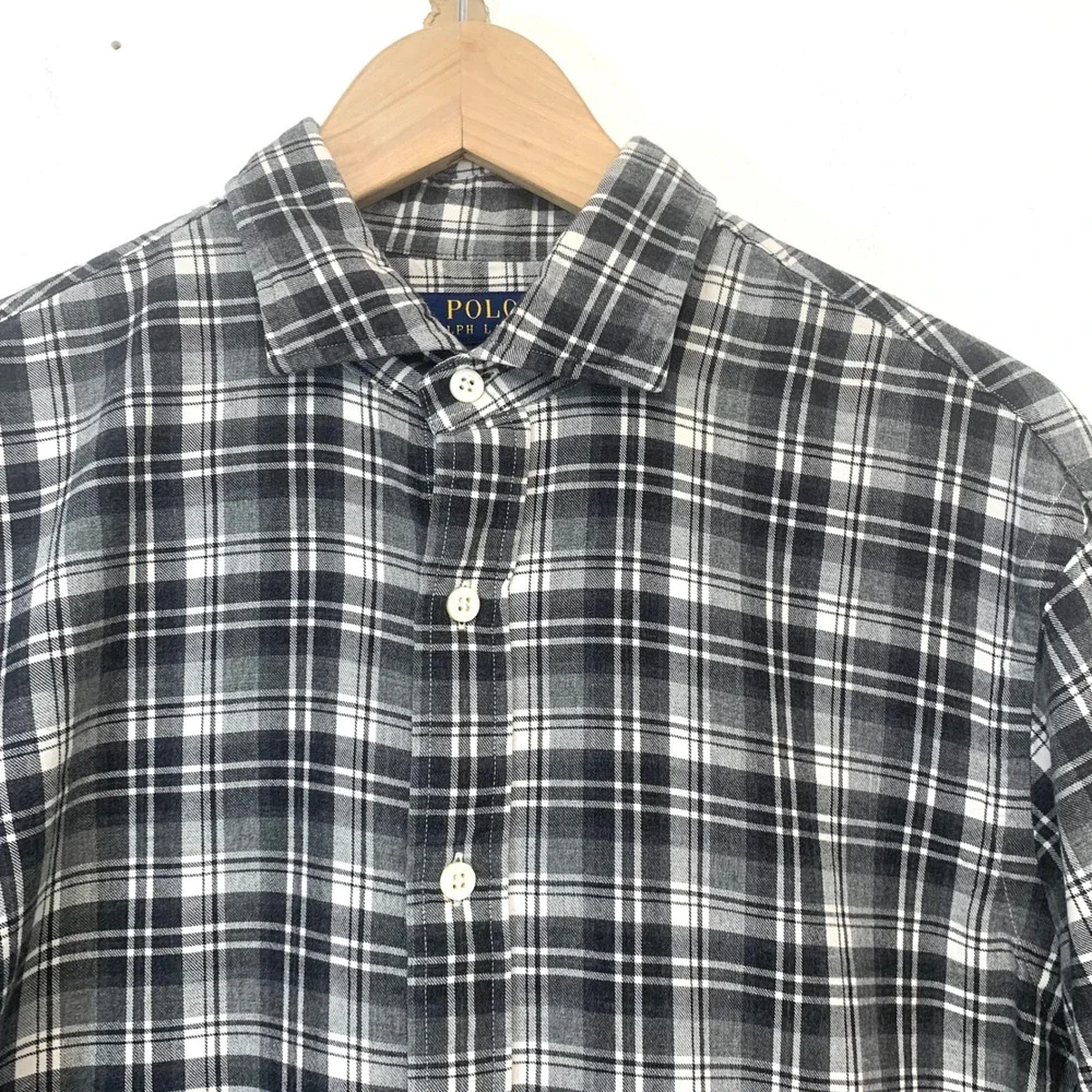 Polo Ralph Lauren Mens Plaid Button Down Shirt Black White Long Sleeve Cotton L